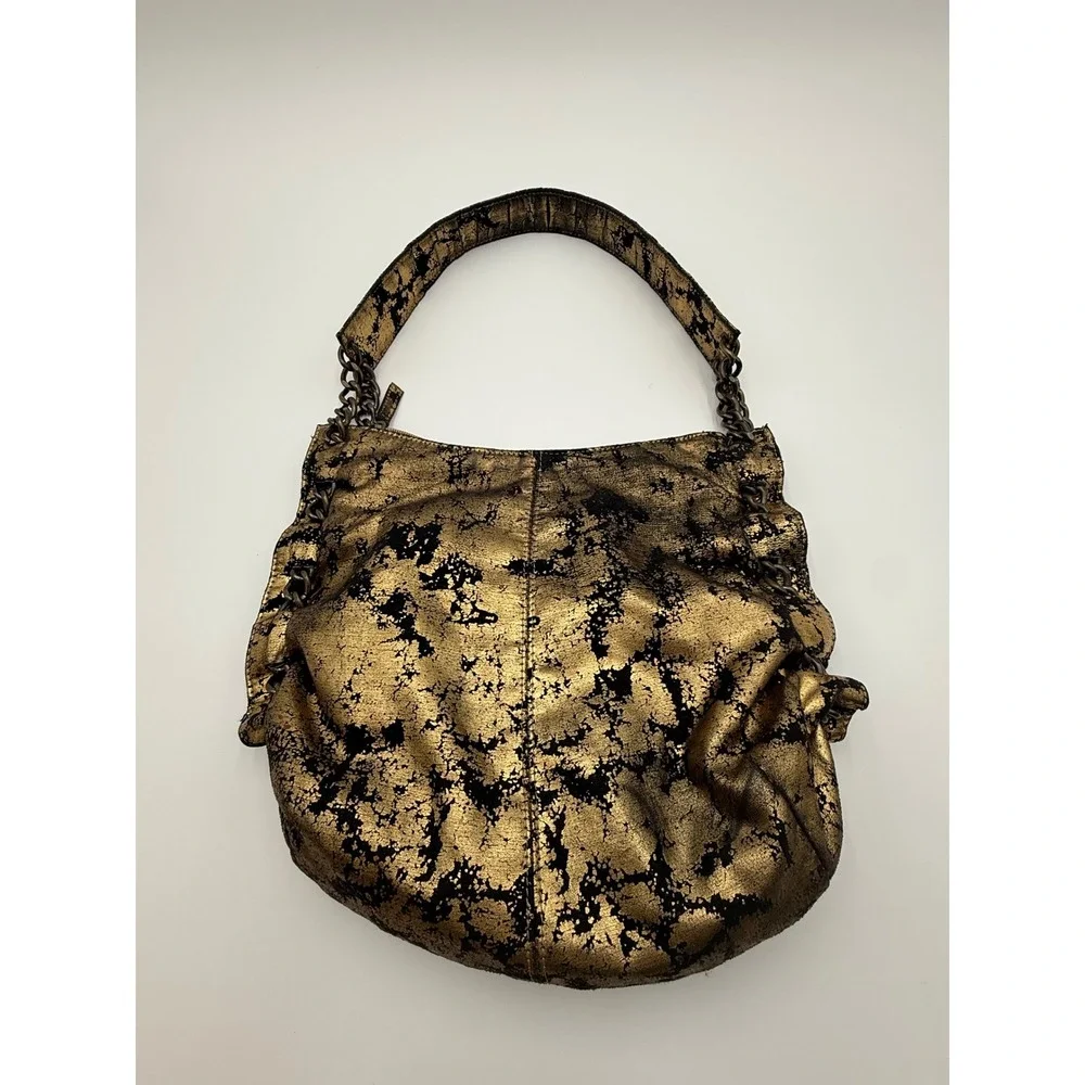 SR Squared Sondra Roberts Gold Metallic Distressed Hobo Bag Shoulder Chain Strap